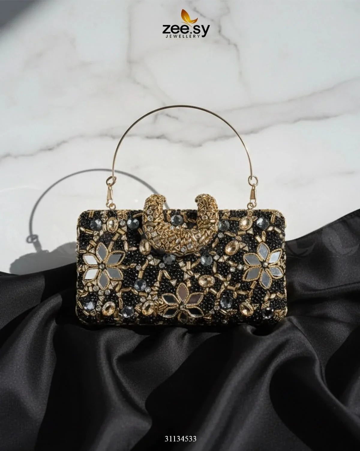 Floral Crystal Cocktail Clutch Bag - Zeesy Jewellery