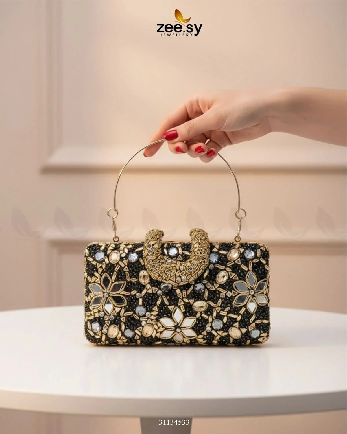 Floral Crystal Cocktail Clutch Bag - Zeesy Jewellery
