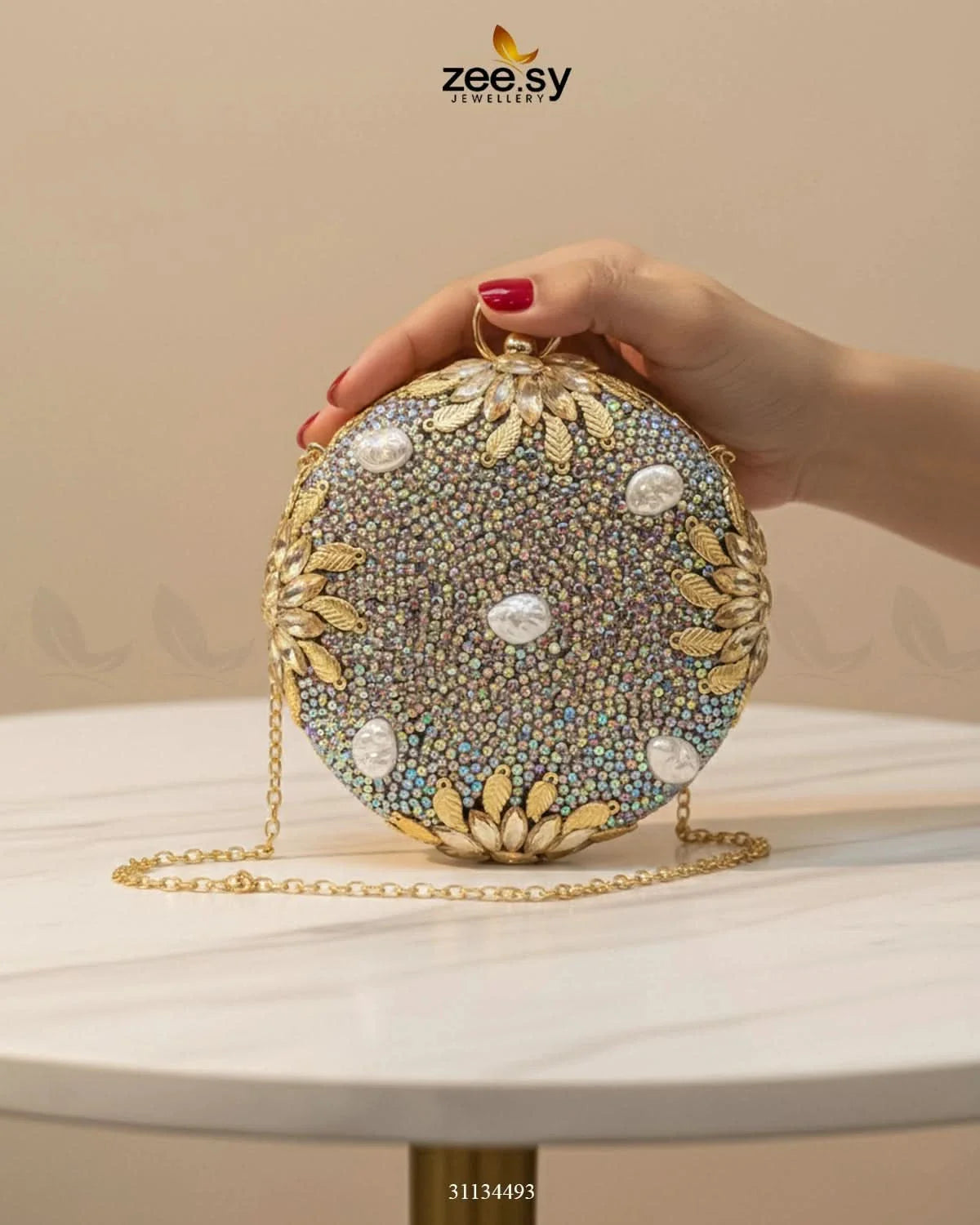Royal Leaf's Rhinestone Clutch Bag - Zeesy Jewellery