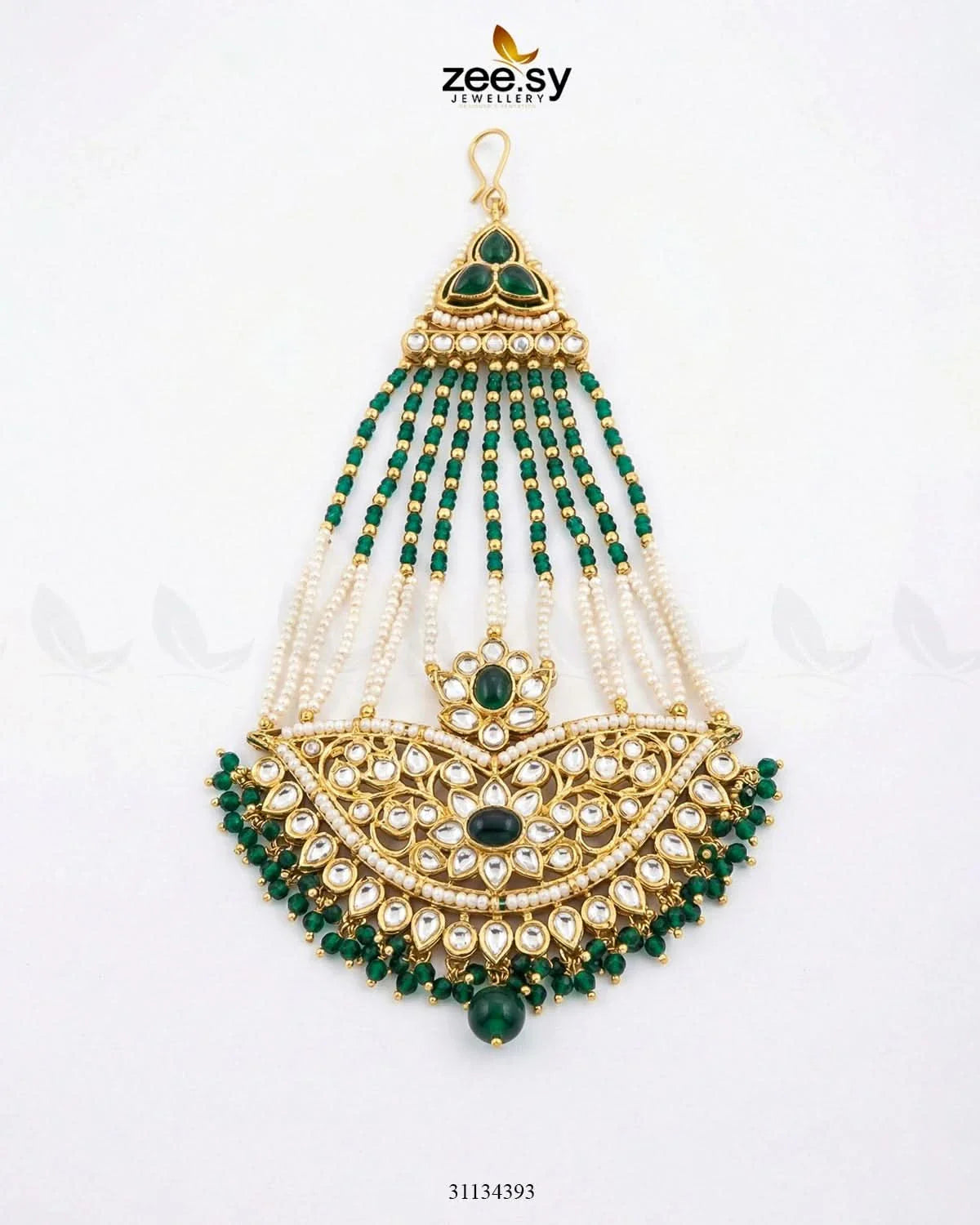 Shahi Floral Kundan Jhumar Golden Green - Zeesy Jewellery