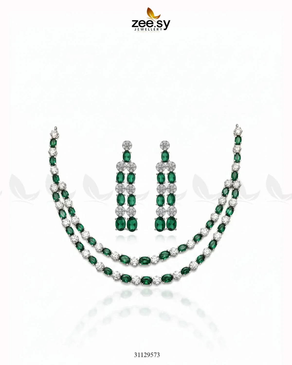Silver Frost Glimmer Necklace Set Silver Green - Zeesy Jewellery