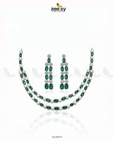 Silver Frost Glimmer Necklace Set Silver Green - Zeesy Jewellery
