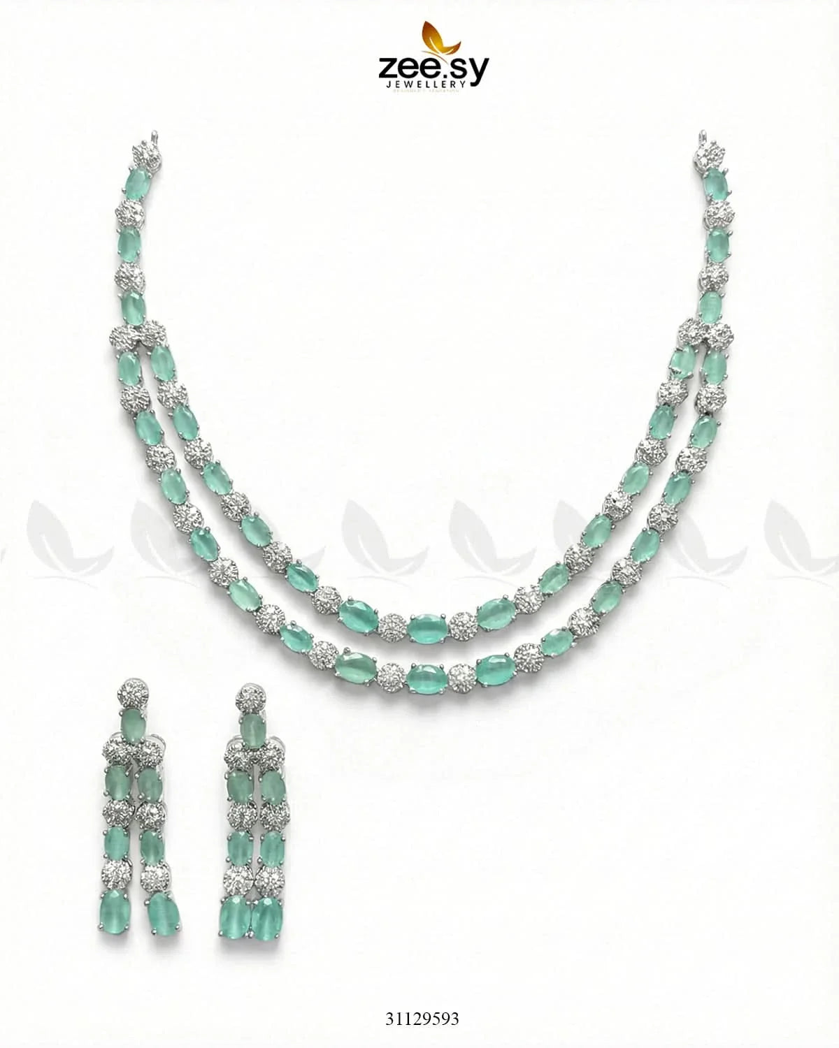 Silver Frost Glimmer Necklace Set Silver Mint Green - Zeesy Jewellery