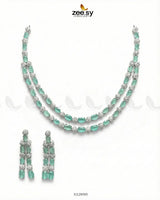Silver Frost Glimmer Necklace Set Silver Mint Green - Zeesy Jewellery