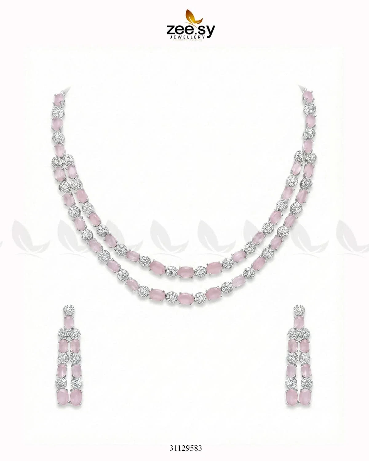 Silver Frost Glimmer Necklace Set Silver Mint Pink - Zeesy Jewellery
