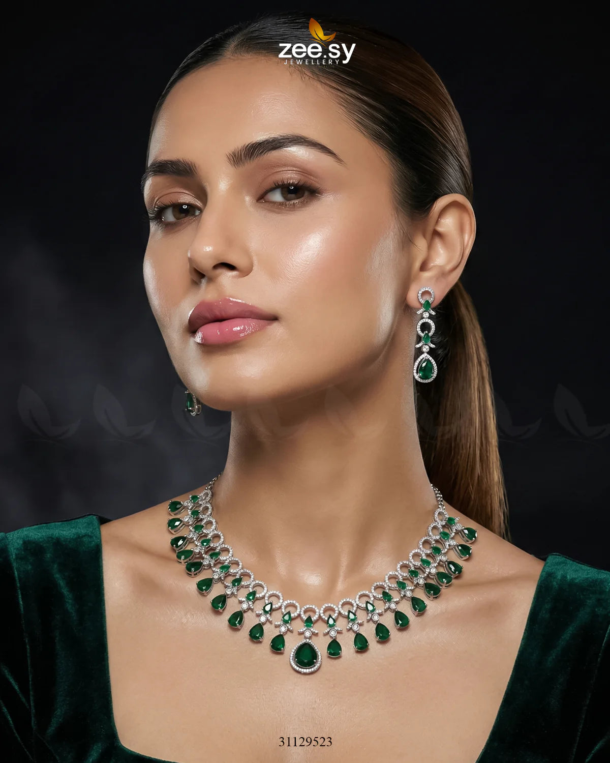 Silver Halo Cascading Necklace Set